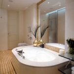Luxury bathroom with modern bath