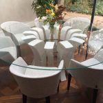 Contemporary glass round table and chairs