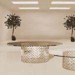 Glass round coffee tables with chain-like frame