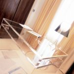 Transparent glass desk with matching lamp