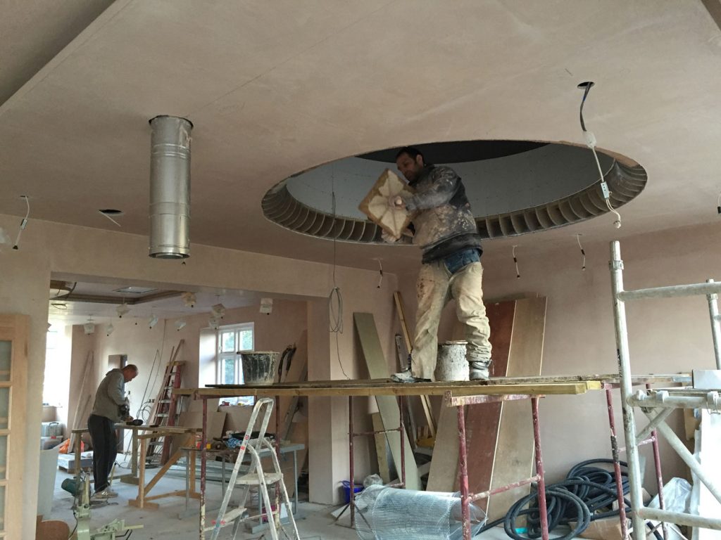 Plastering ceiling and circular skylight