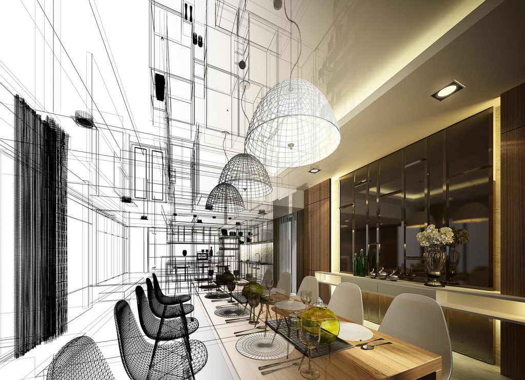 Stylish dining room. Concept drawing & completed design.